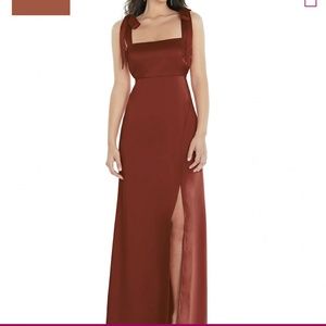 Desy Flat Tie-Shoulder Empire Waist Maxi Dress with Front Slit